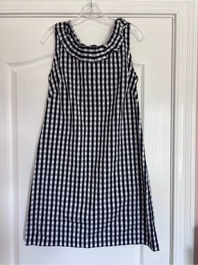 Talbots Black and White Gingham Ruffle-Neck Blouse